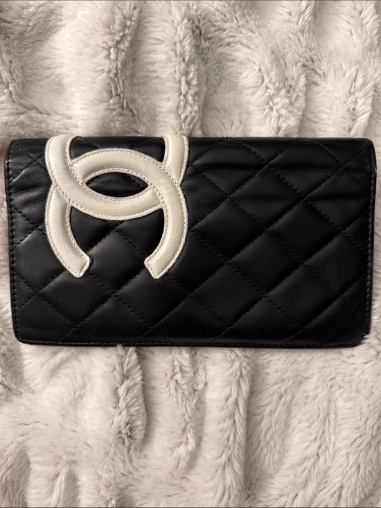CHANEL Handbags - CHANEL Black Cambon Wallet with White CC